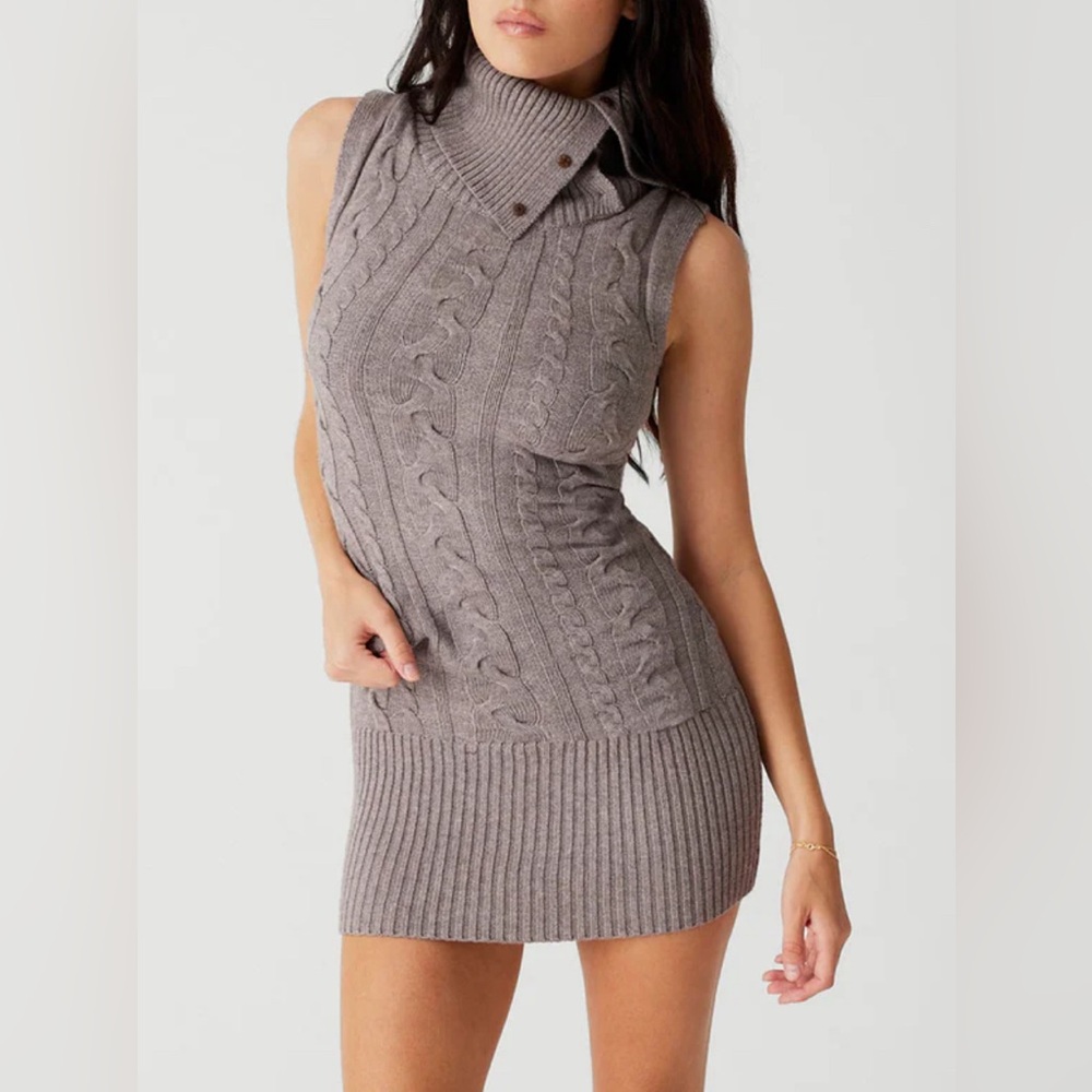 Frankie’s Bikinis Storm Cable Cloud Knit Mini Dress Size S Dark Pearl